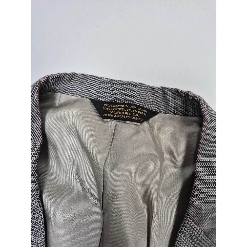 VTG Sansabelt Suit Mens 48 Gray Poly Wool Plaid Tweed 2 Piece 44x36 USA NWT